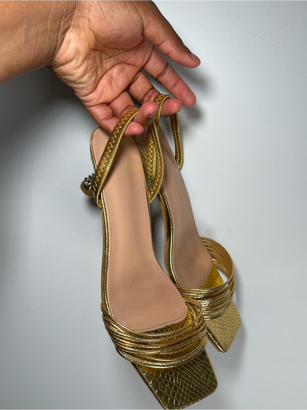 Gold Strappy Slingback Heeled Sandals - Women